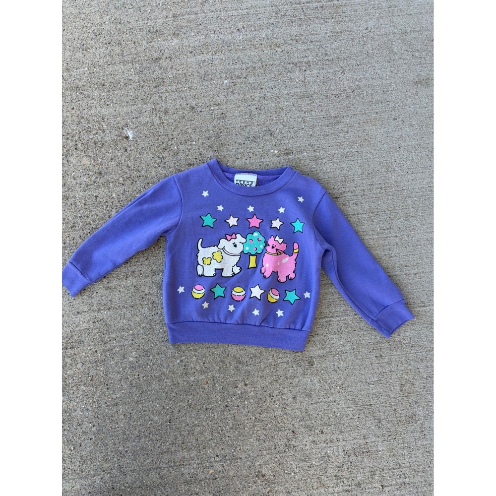 Vintage Trend Basics Purple Graphic Sweatshirt Dog Cat Stars Kids Size 2 TTG50
